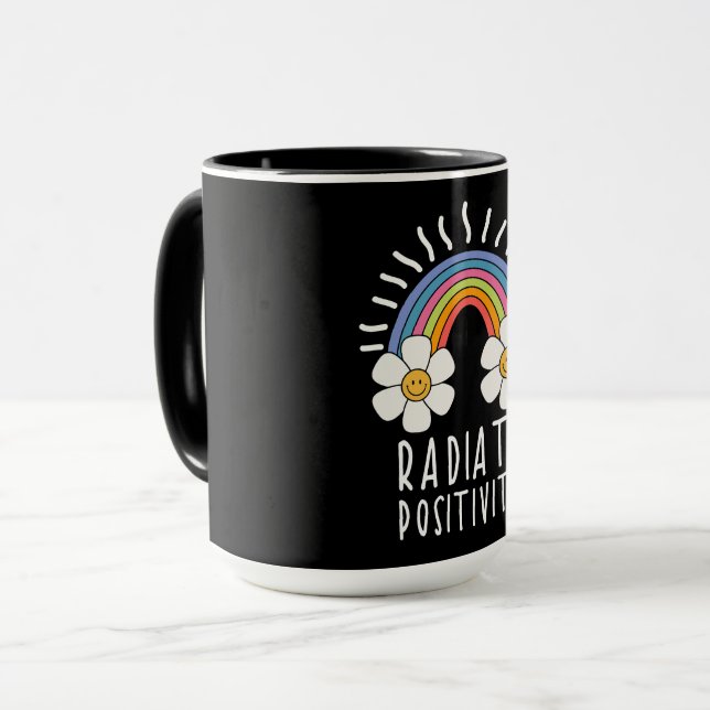 Radiate Positivity | Colourful Rainbow and Flowers Mug (Front Left)