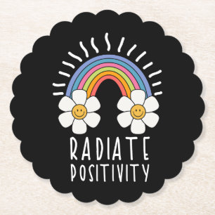 Radiate Positivity Colourful Rainbow and Flowers Paper Coaster