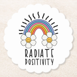 Radiate Positivity Colourful Rainbow and Flowers Paper Coaster