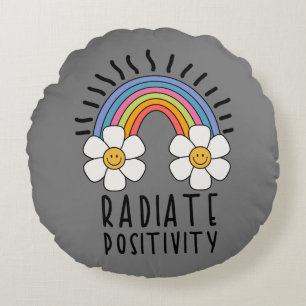 Radiate Positivity Colourful Rainbow and Flowers Round Cushion
