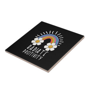 Radiate Positivity Colourful Rainbow and Flowers Tile