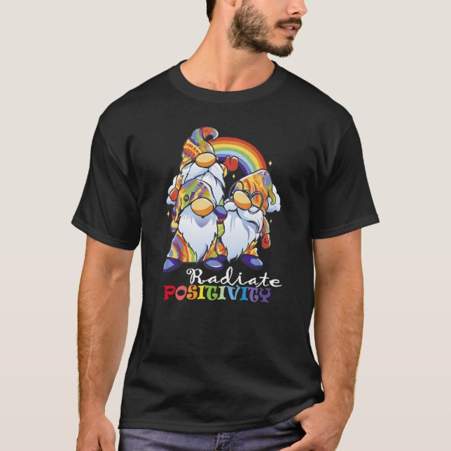 Radiate Positivity rainbow gnomes clouds T-Shirt (Front)