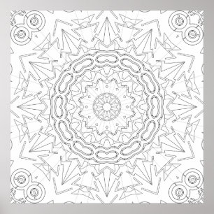 Radiating Arrow Star Mandala Colouring Page Art Poster
