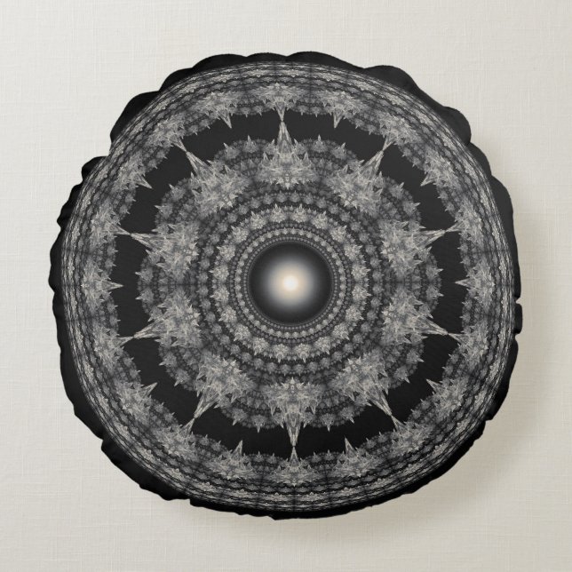 Radiating fractal star ornament round cushion (Front)
