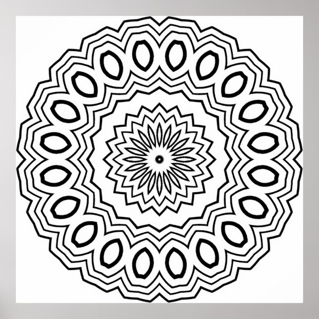 Radiating Oval Mandala Colouring Page Pattern Art Poster (Front)