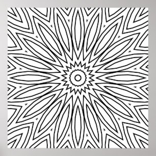 Radiating Petal Burst Mandala Design to Colour Poster