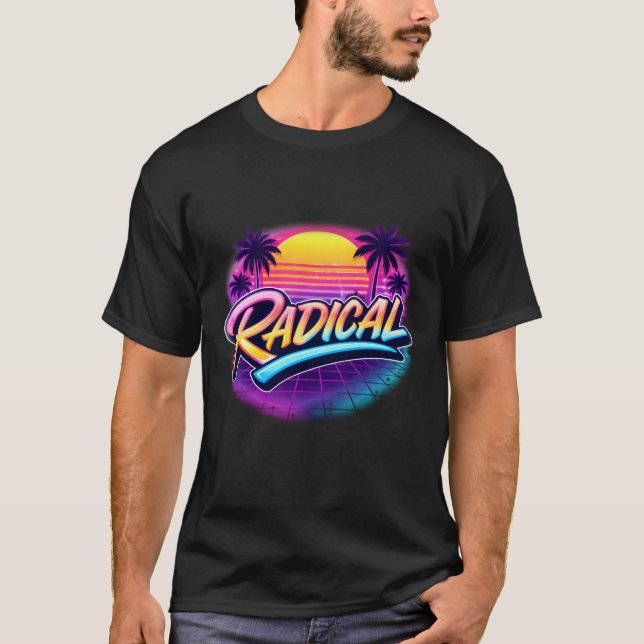 Radical 80s Retro Synthwave Neon Illustration T-Shirt (Front)