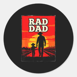 Radical dad father and son farmer western sunset  classic round sticker