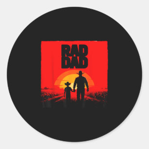 Radical dad father and son farmer western sunset classic round sticker
