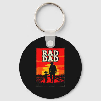 Radical dad father and son farmer western sunset  key ring