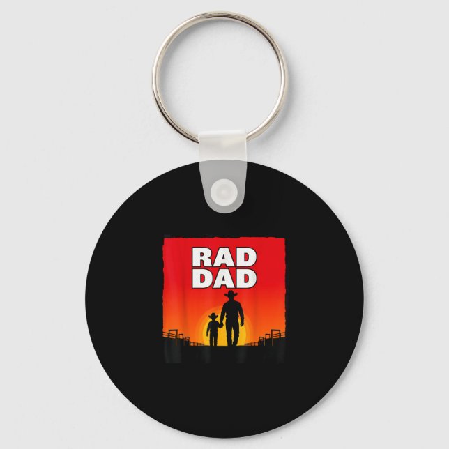 Radical dad father and son rodeo western sunset  key ring (Front)