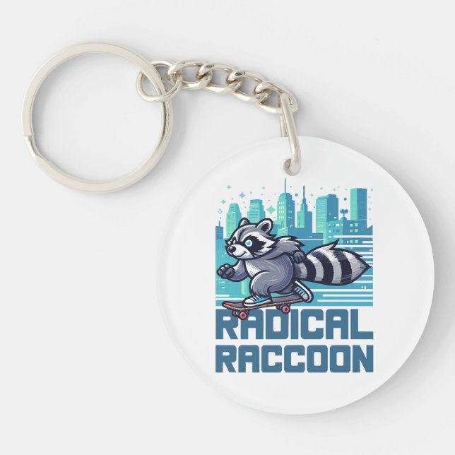 Radical Racoon Urban Skateboarder Key Ring (Front)