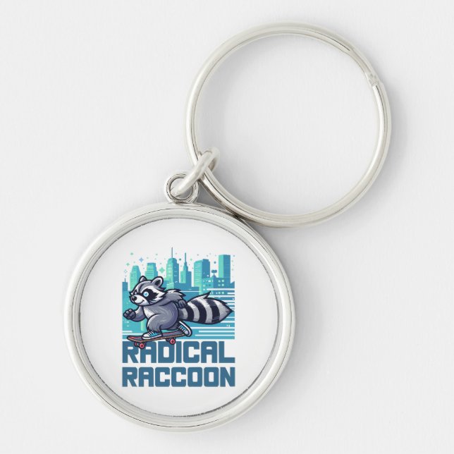 Radical Racoon Urban Skateboarder Key Ring (Front)