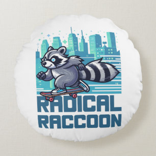 Radical Racoon Urban Skateboarder Round Cushion