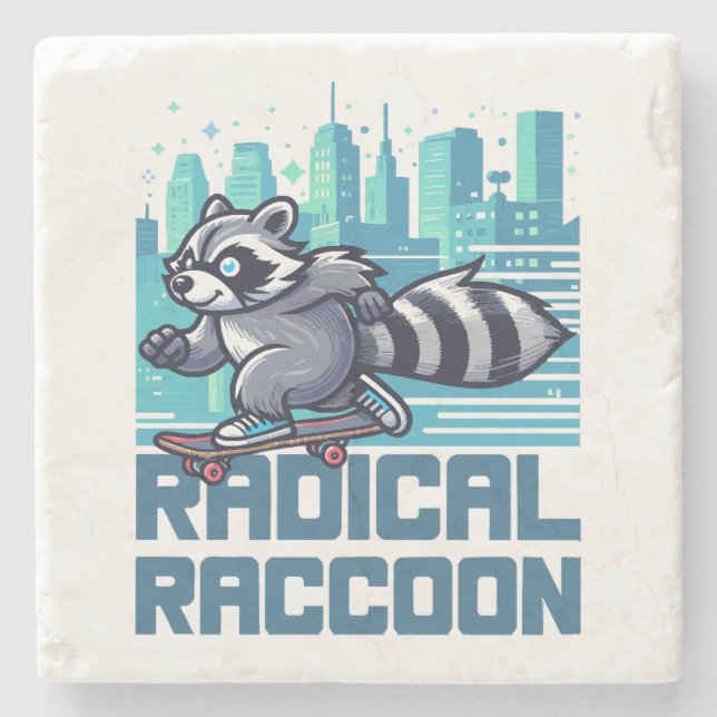 Radical Racoon Urban Skateboarder Stone Coaster (Front)