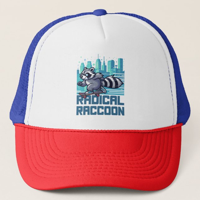 Radical Racoon Urban Skateboarder Trucker Hat (Front)