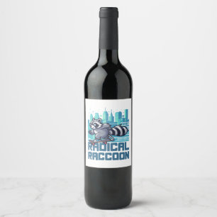 Radical Racoon Urban Skateboarder Wine Label
