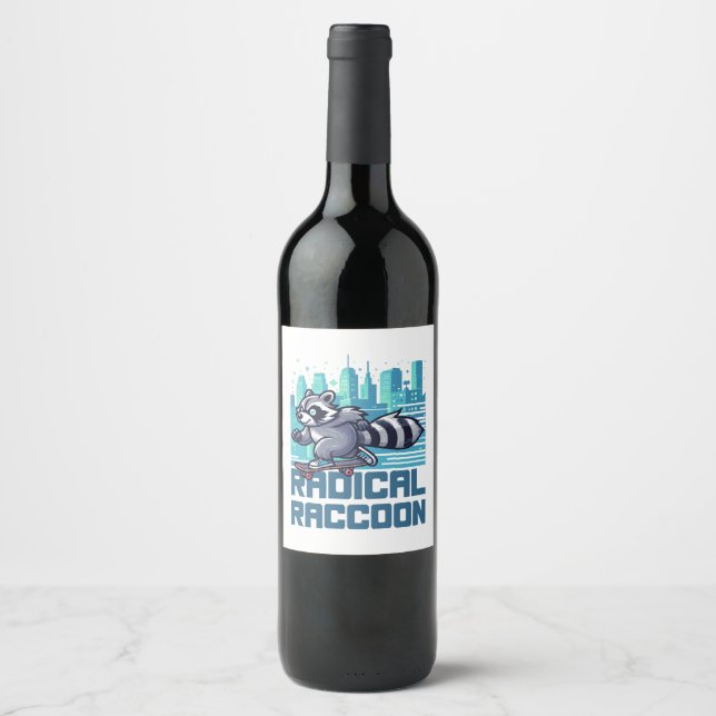 Radical Racoon Urban Skateboarder Wine Label (Front)