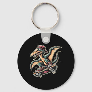 Radical Skateboarding Pterodactyl Dinosaur Cartoon Key Ring