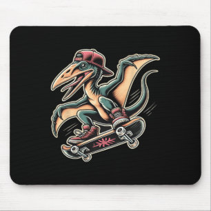 Radical Skateboarding Pterodactyl Dinosaur Cartoon Mouse Pad