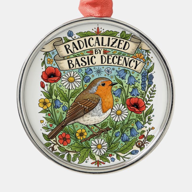 Radicalized by Basic Decency Aesthetic Art Bird Metal Tree Decoration (Front)