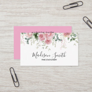 Radient Bloom Pink & White Watercolor Floral Business Card