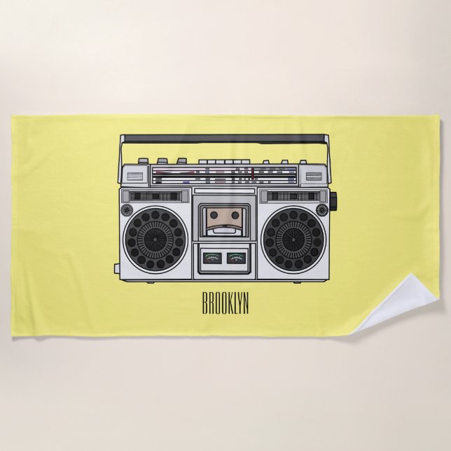 Radio cartoon illustration  beach towel (Front)