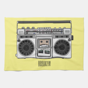Radio cartoon illustration tea towel