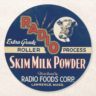 Radio Extra Grade Roller Process Skim Milk Powder. Round Paper Coaster