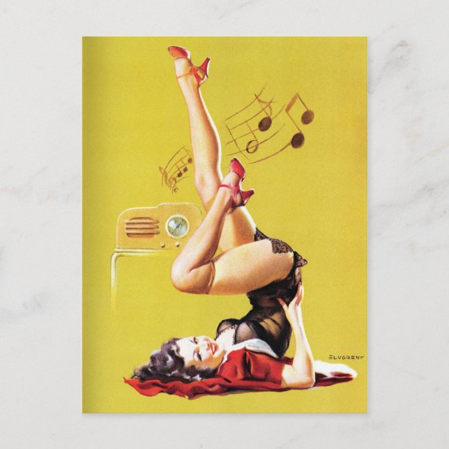Radio Play Vintage Pin Up Postcard (Front)