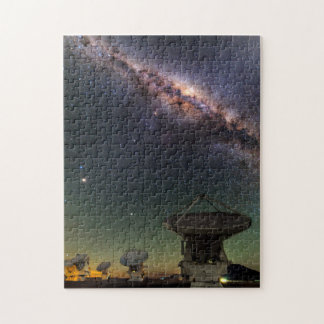 Radio Telescope and the Milky Way above Jigsaw Puzzle