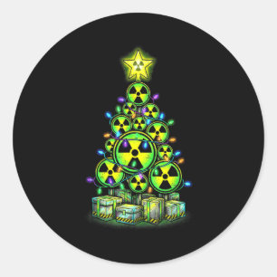 Radioactive Christmas Tree Graphic Nuclear Warning Classic Round Sticker