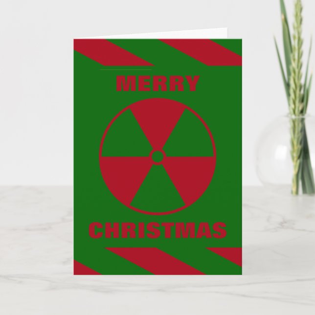 Radioactive Nuclear Merry Christmas Red and Green Holiday Card (Front)