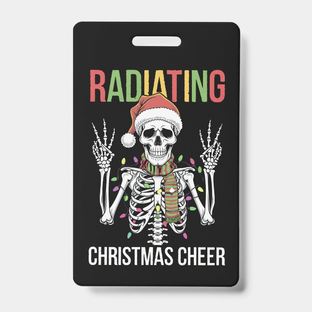 Radiology Christmas Santa Skeleton Xray Technician ID Badge (Front)