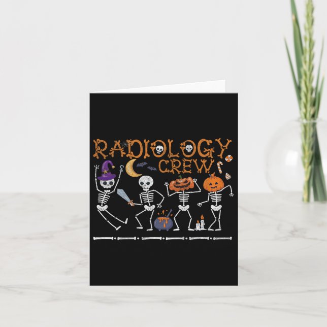 Radiology Crew Dancing Skeleton Funny Halloween Pa Card (Front)