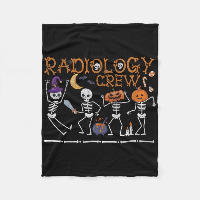 Radiology Crew Dancing Skeleton Funny Halloween Pa Fleece Blanket (Front)