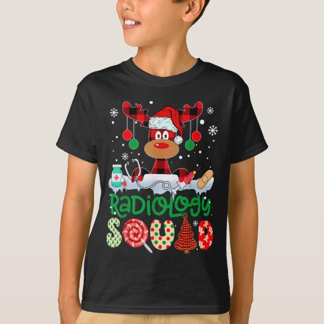 Radiology Squad Nurse Reindeer Buffalo Red Plaid C T-Shirt (Front)