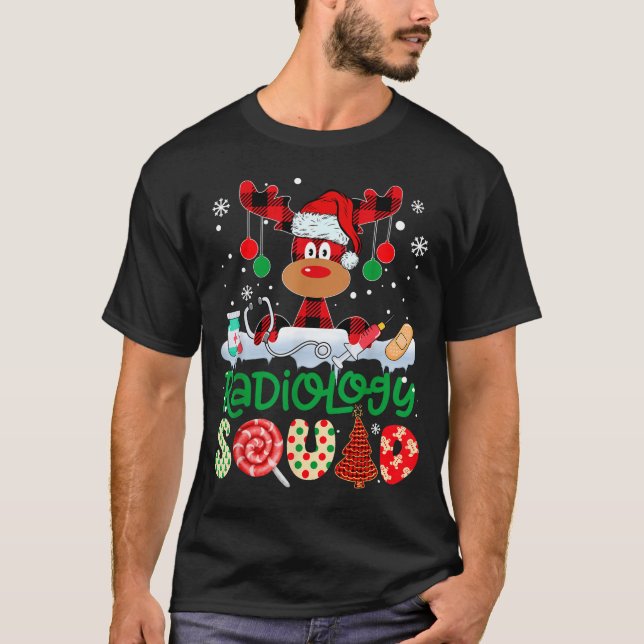 Radiology Squad Nurse Reindeer Buffalo Red Plaid C T-Shirt (Front)