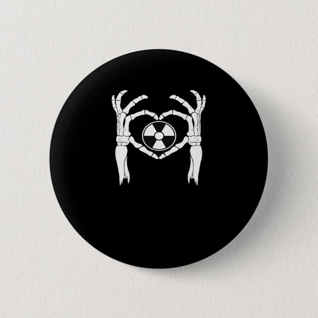 Radiology X-Ray Tech Heart Shaped Skeleton Hands D 6 Cm Round Badge (Front)