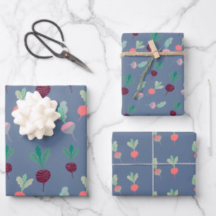 Radish, Beet Wrapping Paper Set of 3