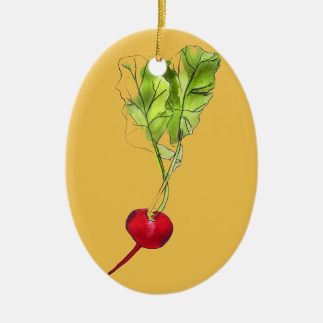 Radish vegetable watercolour illustration art ceramic tree decoration (Front)