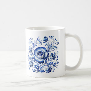 raditional Cobalt Porcelain Folk Art Bird Decal Coffee Mug