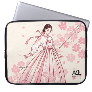 raditional Elegance: Woman in Floral Patterned Han Laptop Sleeve