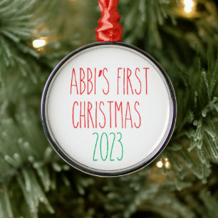 RAE DUNN Inspired Custom Name First Christmas Metal Tree Decoration
