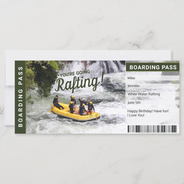 Rafting River Trip Gift Certificate Boarding Pass (Front)