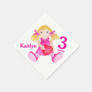 Rag doll art girls 3th Birthday napkins