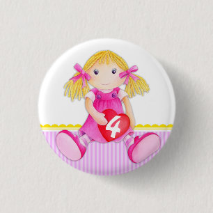 Rag doll girl age 4 birthday button badge