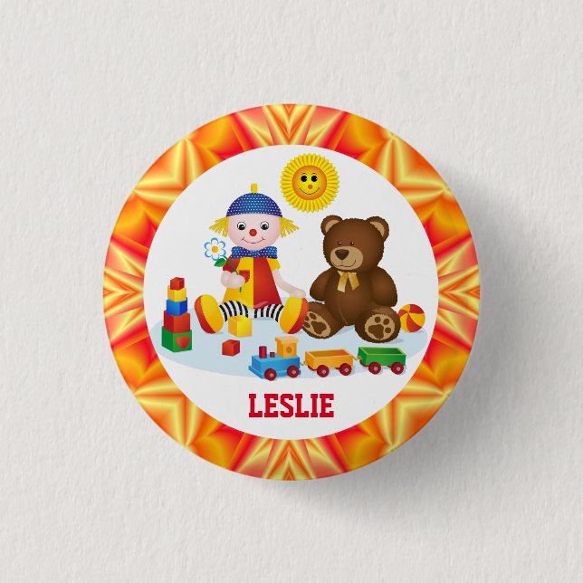 Rag Doll, Teddy and Smiling Sun  Personalised 3 Cm Round Badge (Front)