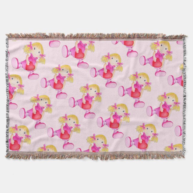 Rag doll watercolor art pink pattern throw blanket (Front)