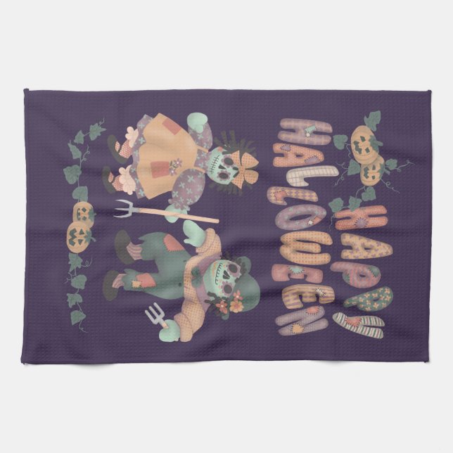 Rag Doll Zombies - Happy Halloween Kitchen Towel (Horizontal)